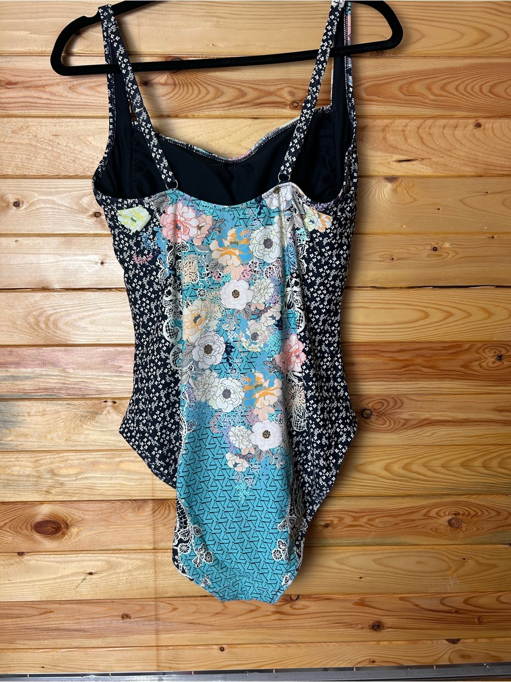 Johnny Was Floral One-Piece Swimsuit in Black and Teal - Picture 2 of 6